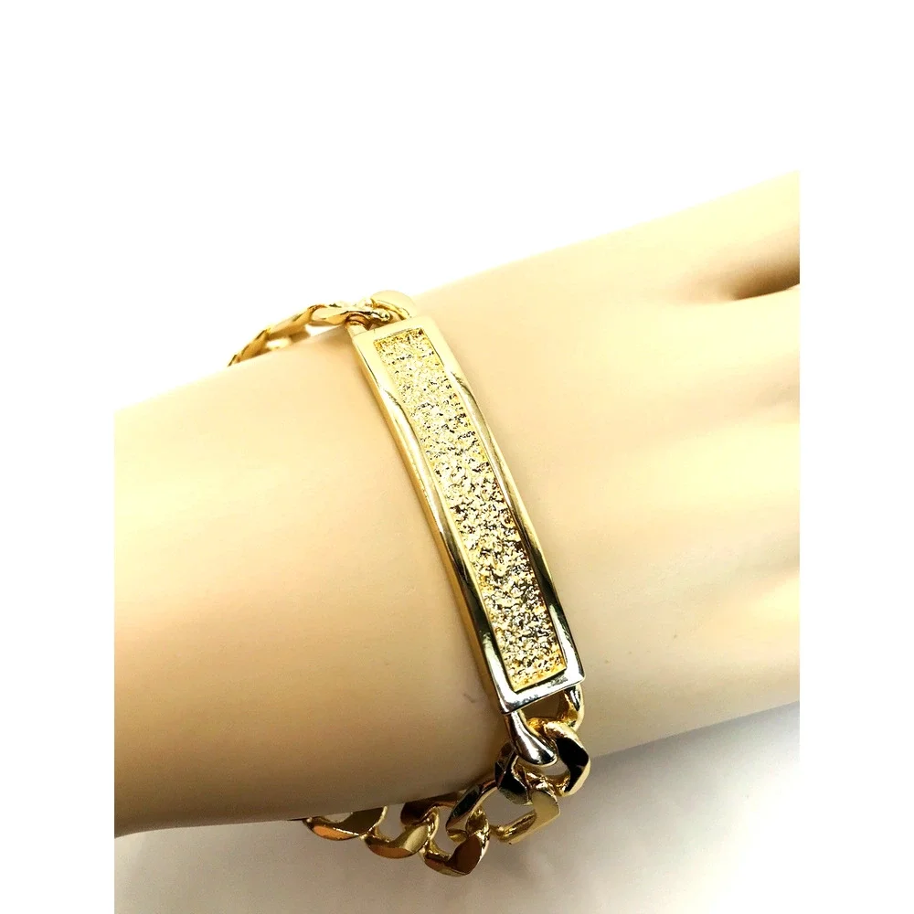 Men 14K Gold Plated Figaro Chain Bracelet. 9in Oro Laminado de Placa